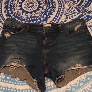 Trendy Blue Distressed Jean Shorts